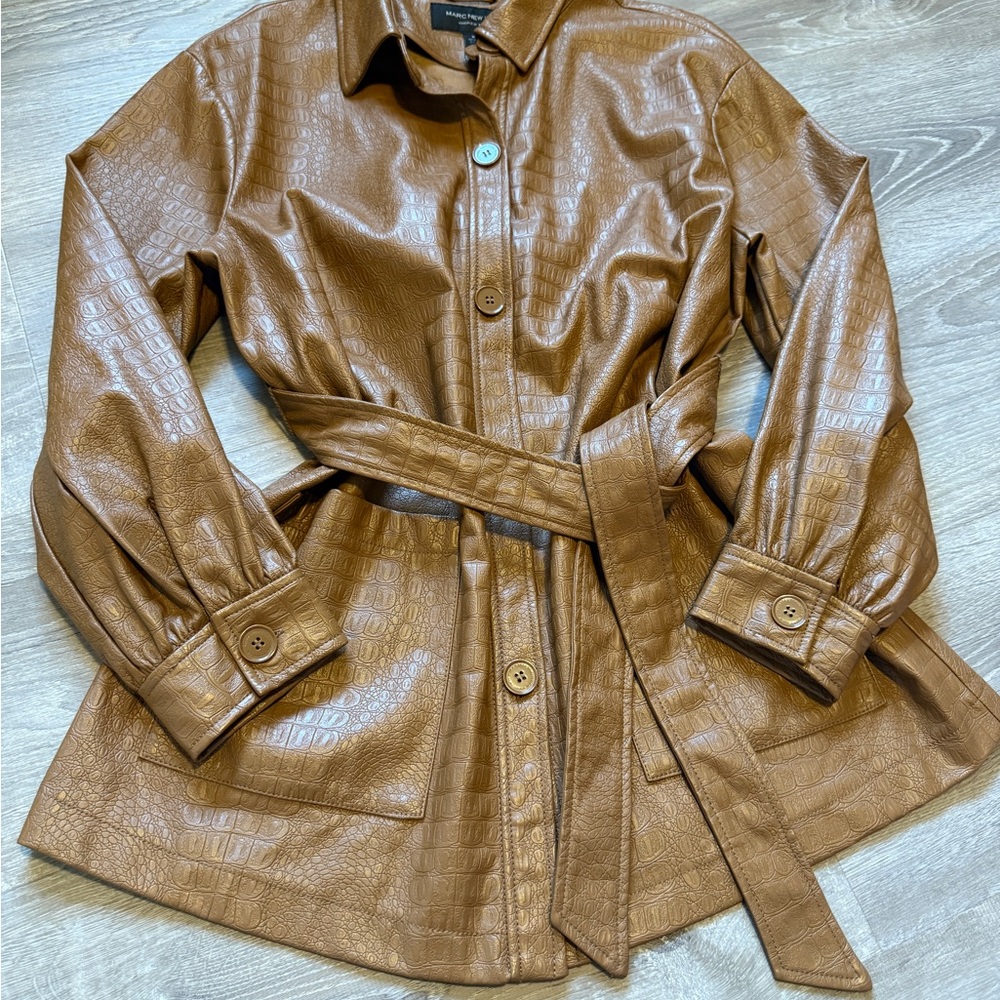 Marc New York Brown Leather Jacket with Belted Waist- Size M - Picture 3 of 13
